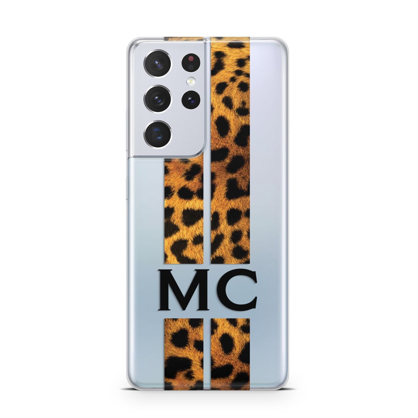 Personalised Leopard Print Stripes Initials Samsung S21 Ultra Case