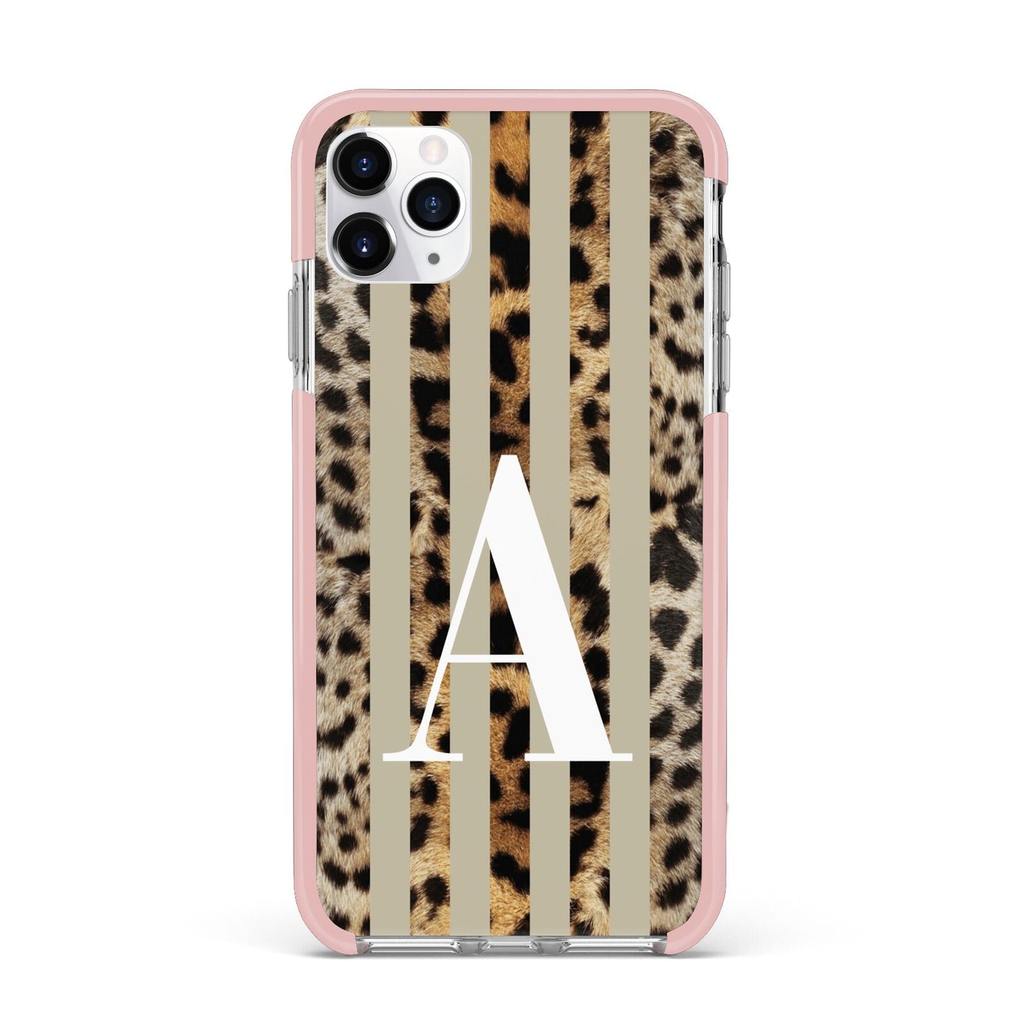 Personalised Leopard Stripes iPhone 11 Pro Max Impact Pink Edge Case