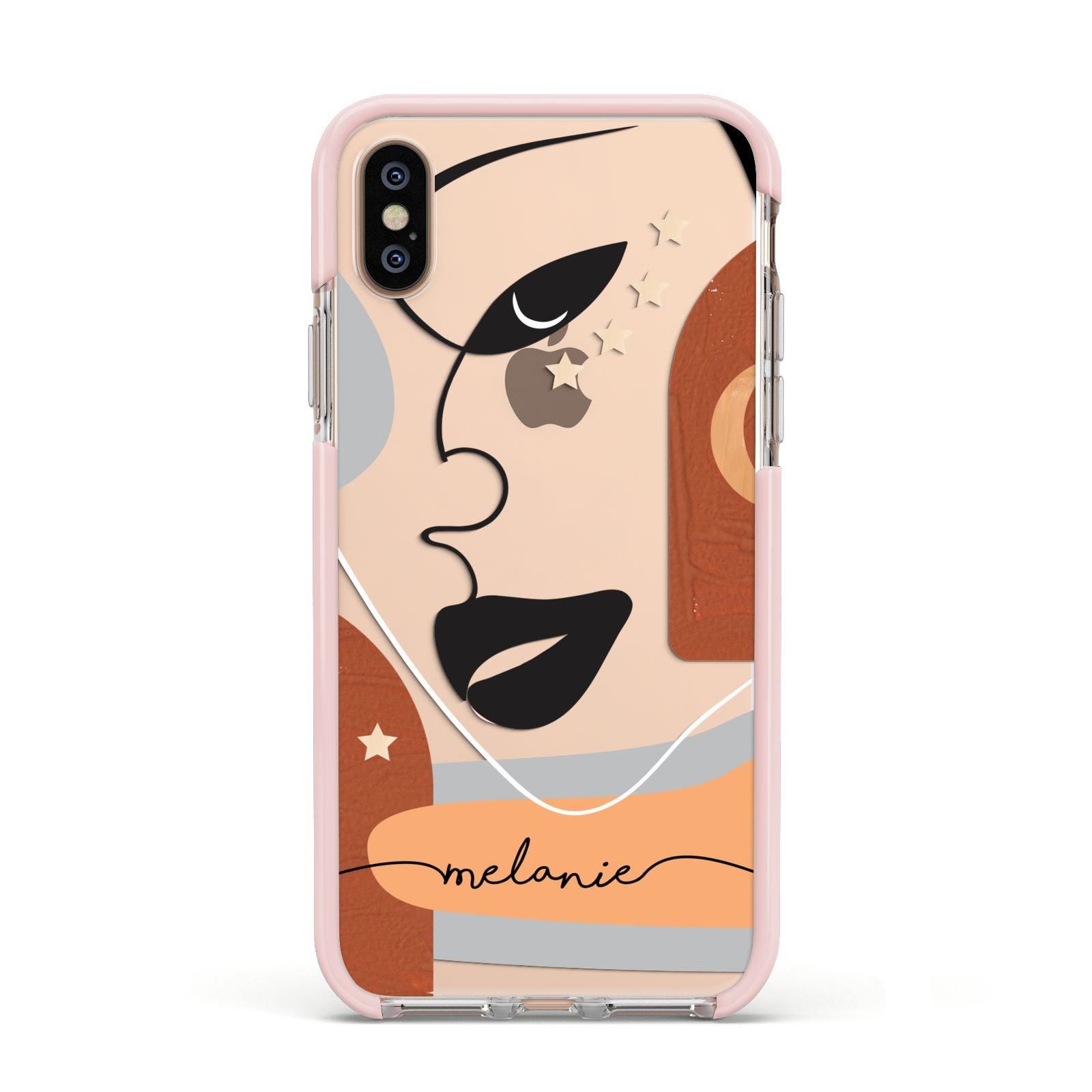 Personalised Line Art Apple iPhone Xs Impact Case Pink Edge on Gold Phone