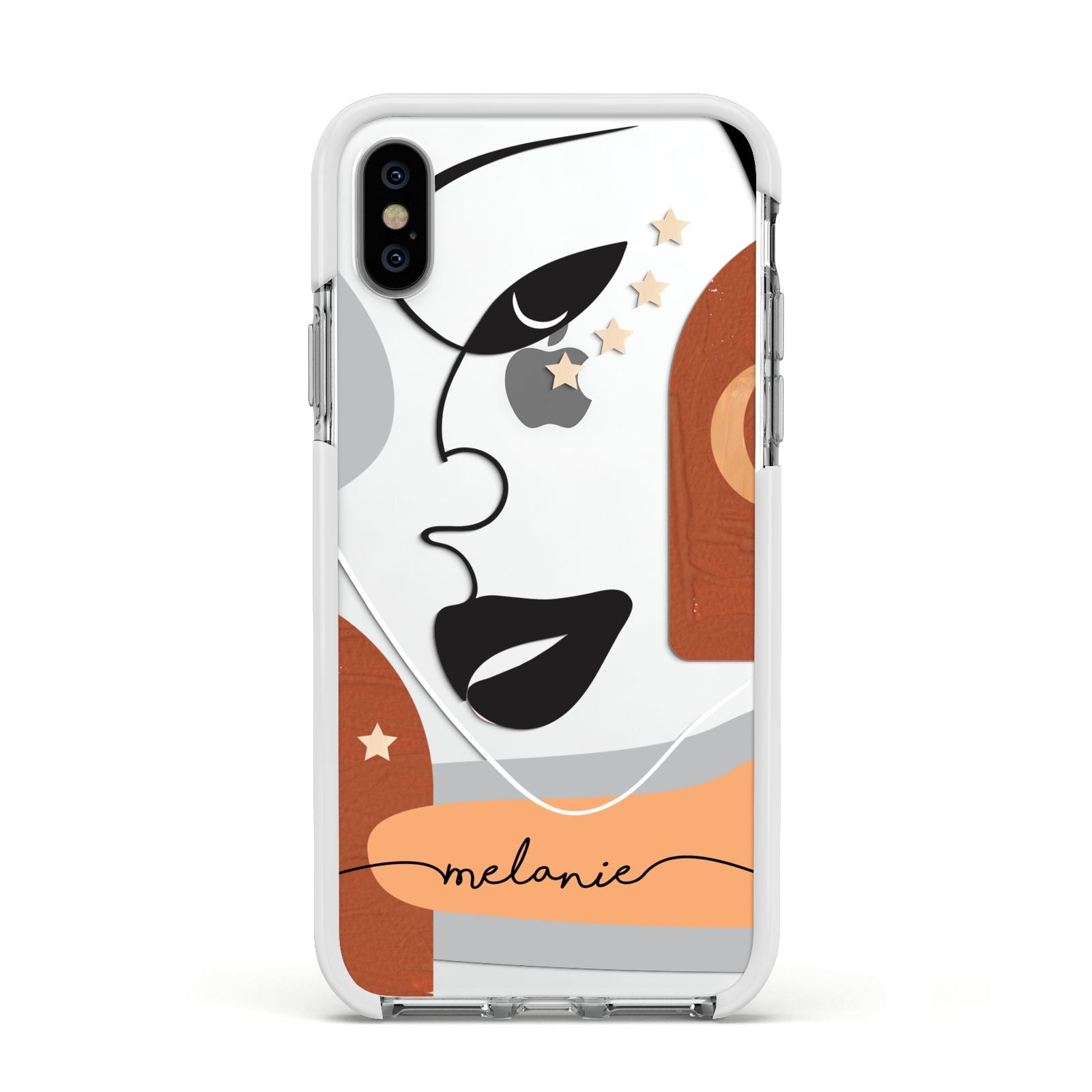 Personalised Line Art Apple iPhone Xs Impact Case White Edge on Silver Phone