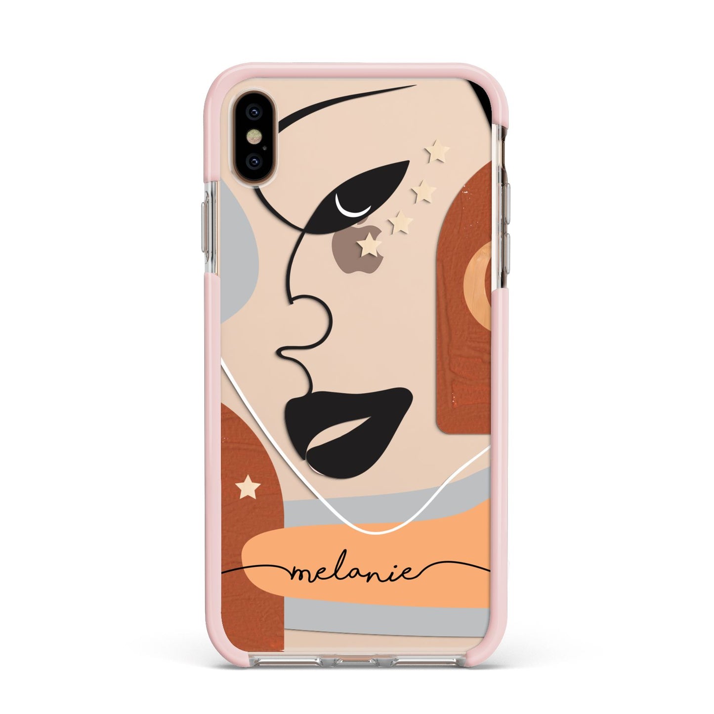 Personalised Line Art Apple iPhone Xs Max Impact Case Pink Edge on Gold Phone