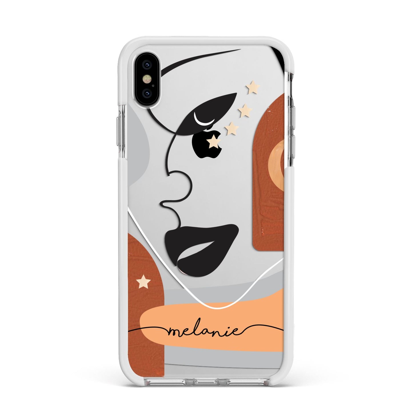 Personalised Line Art Apple iPhone Xs Max Impact Case White Edge on Silver Phone