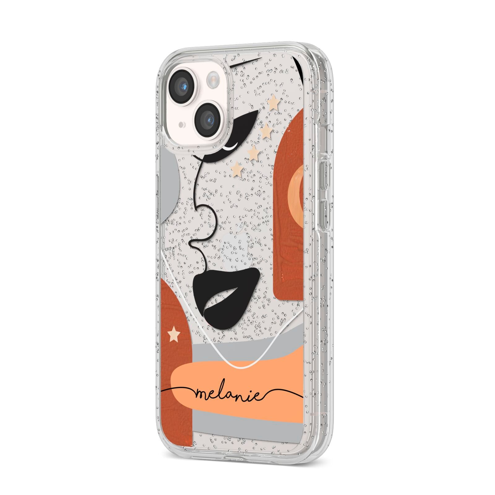 Personalised Line Art iPhone 14 Glitter Tough Case Starlight Angled Image