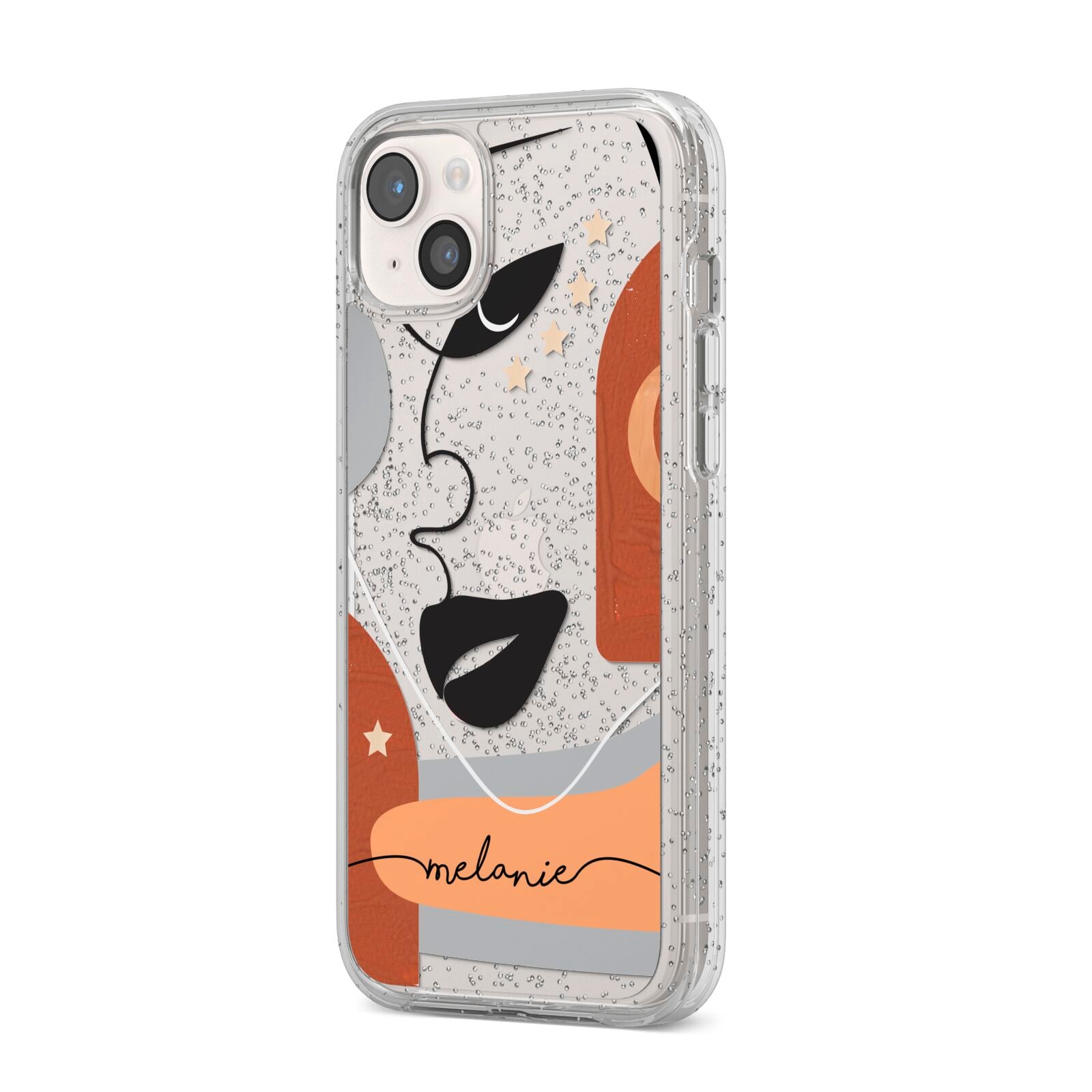 Personalised Line Art iPhone 14 Plus Glitter Tough Case Starlight Angled Image