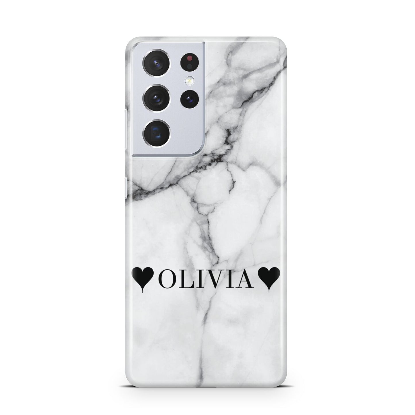 Personalised Love Hearts Marble Name Samsung S21 Ultra Case