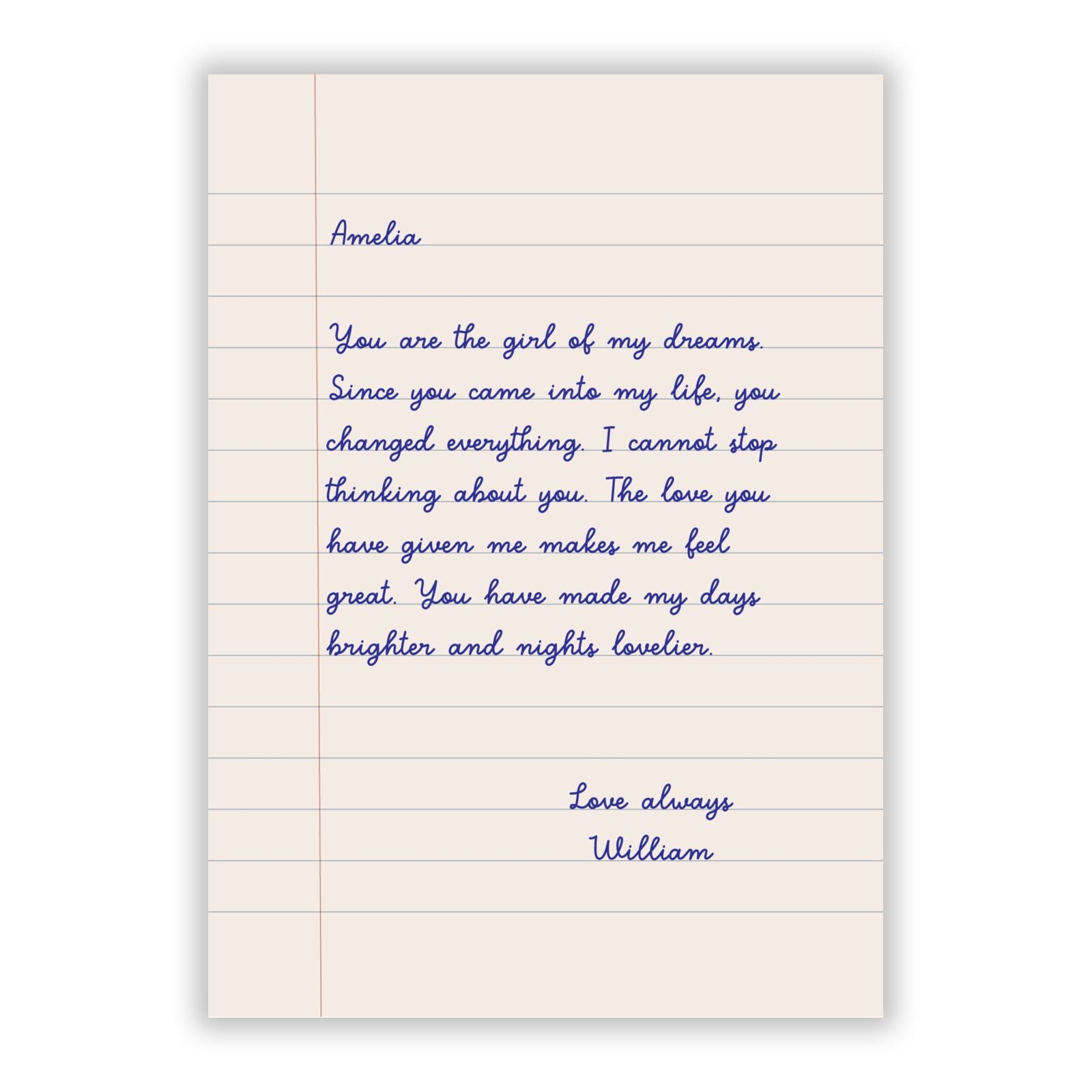 Personalised Love Letter A5 Flat Greetings Card