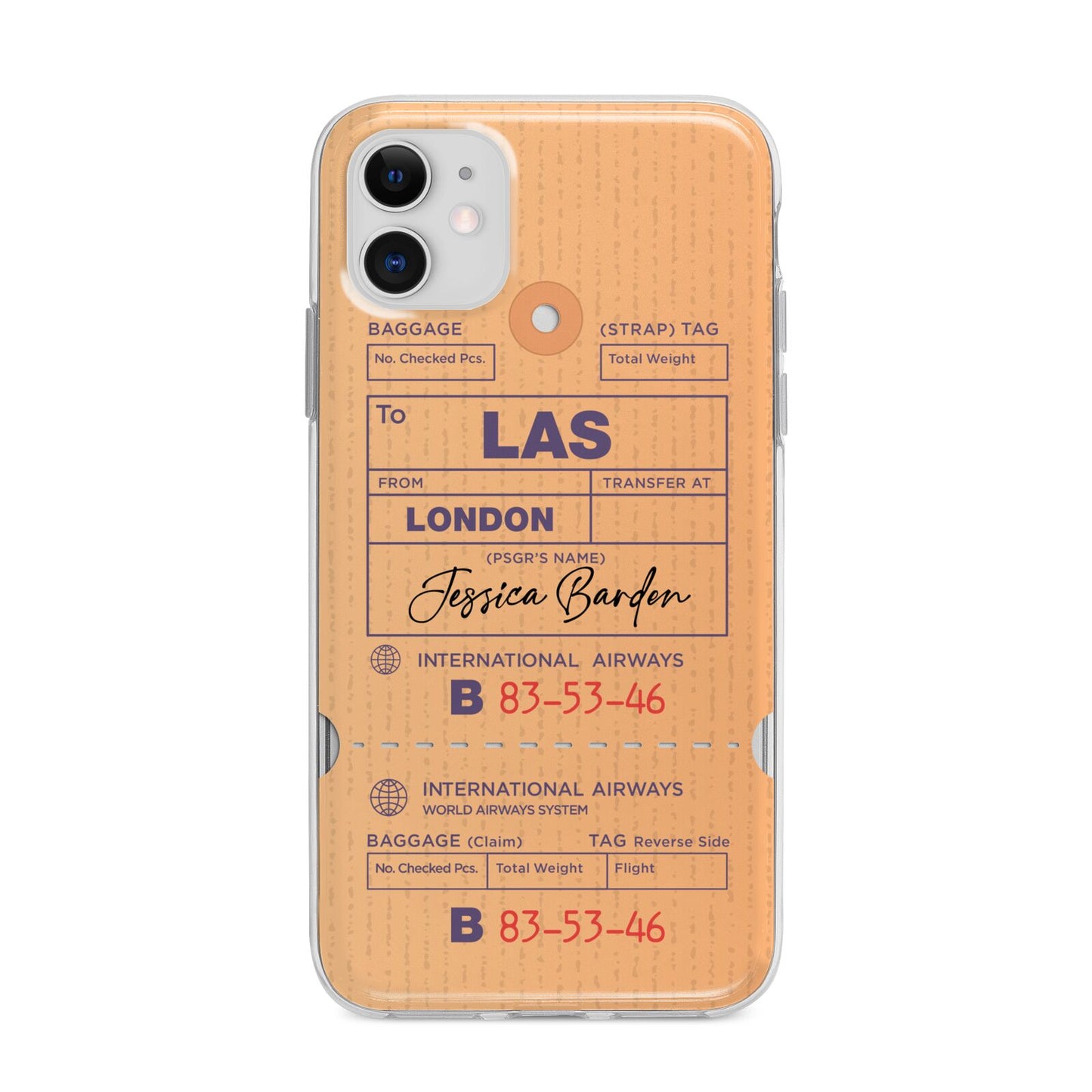 Personalised Luggage Tag Apple iPhone 11 in White with Bumper Case