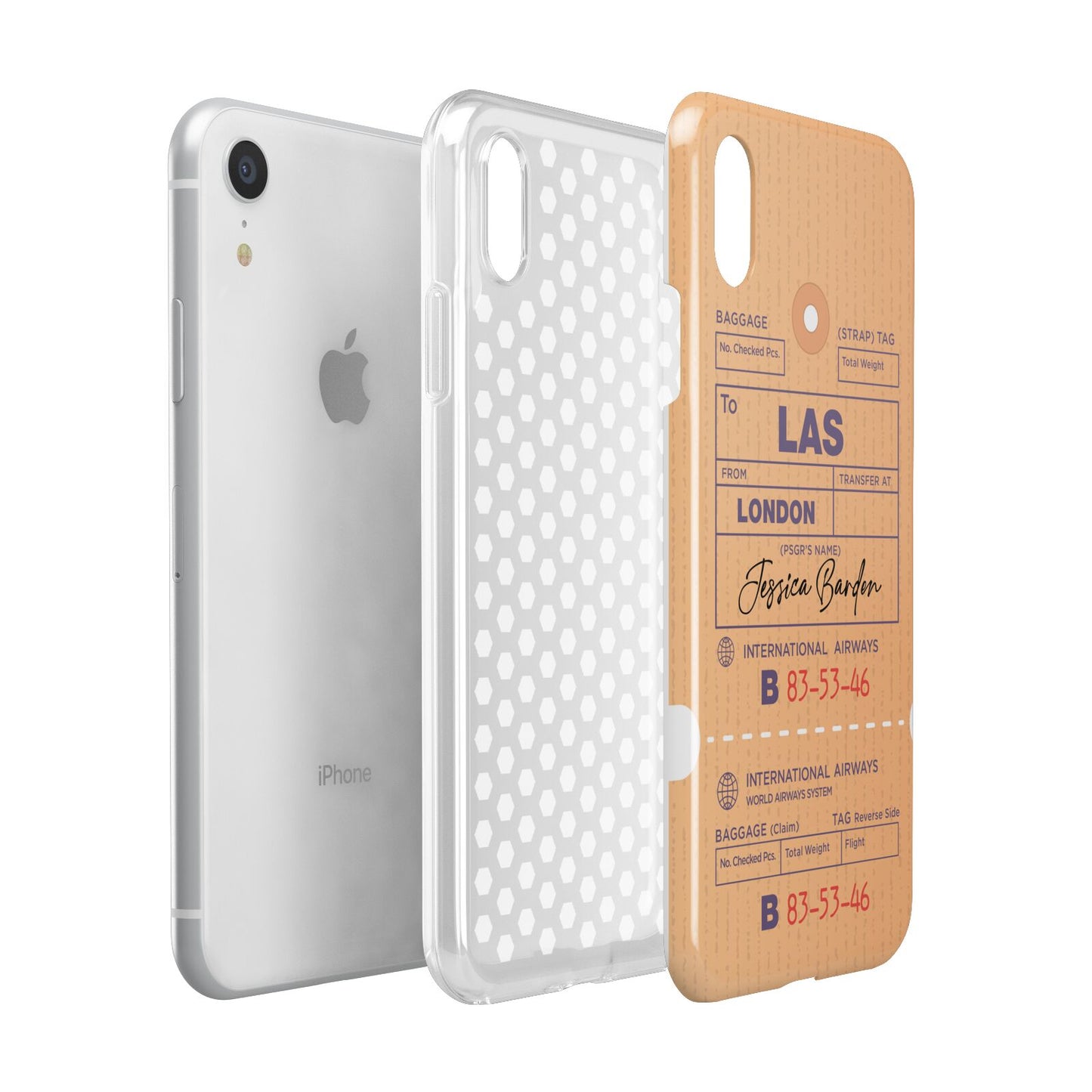 Personalised Luggage Tag Apple iPhone XR White 3D Tough Case Expanded view