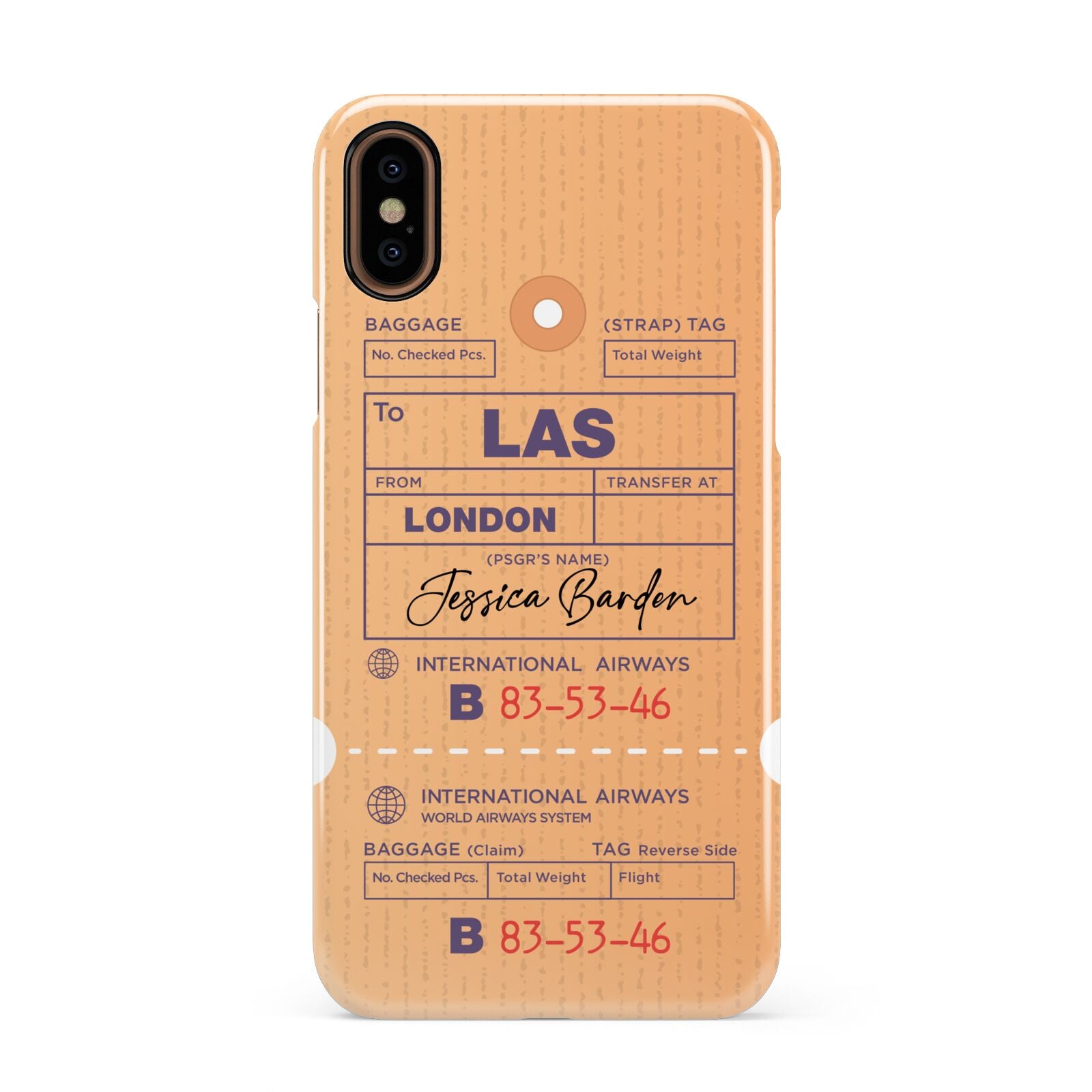 Personalised Luggage Tag Apple iPhone XS 3D Snap Case