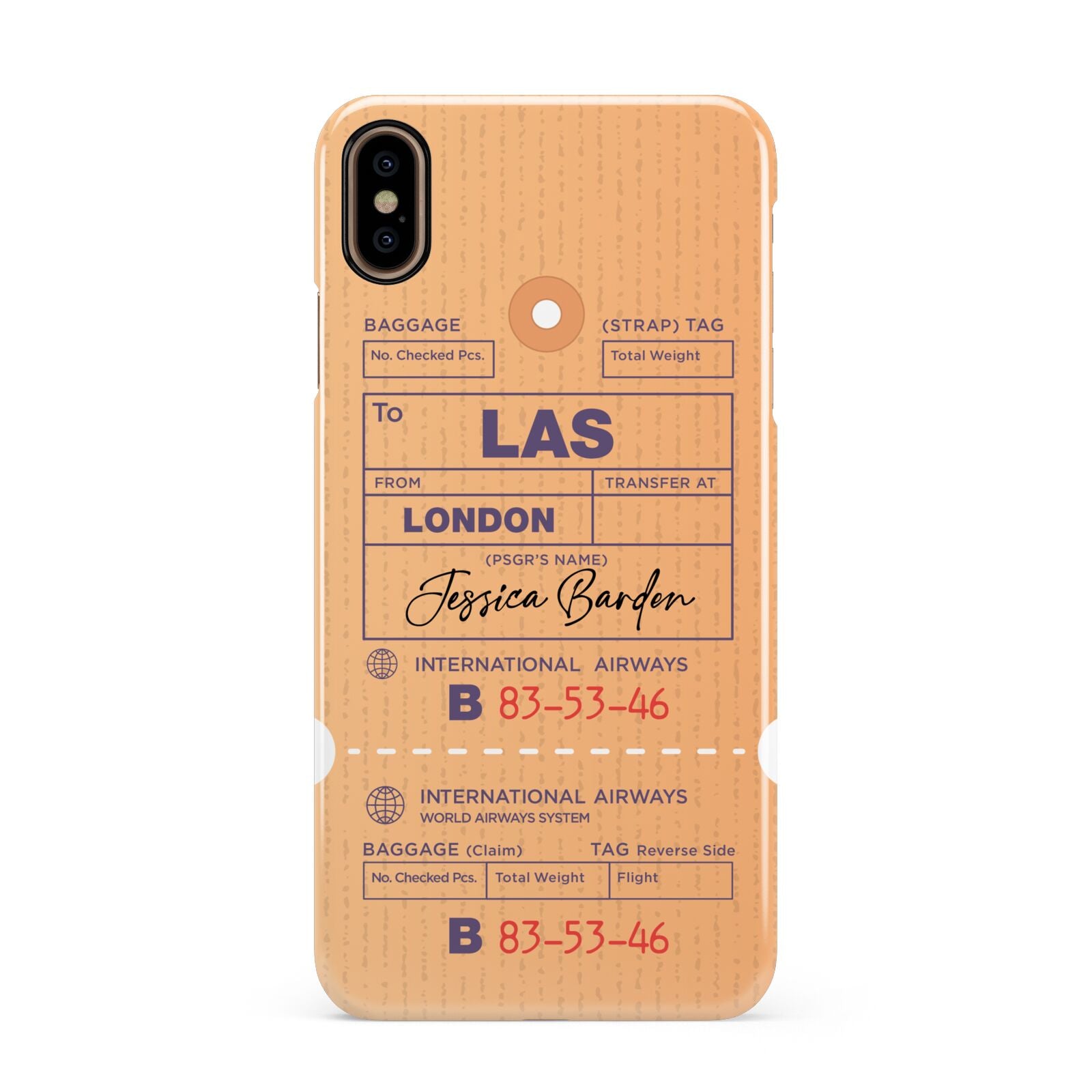 Personalised Luggage Tag Apple iPhone Xs Max 3D Snap Case