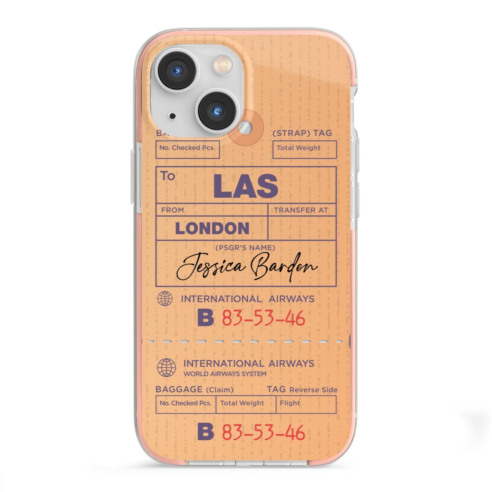 Personalised Luggage Tag iPhone 13 Mini TPU Impact Case with Pink Edges
