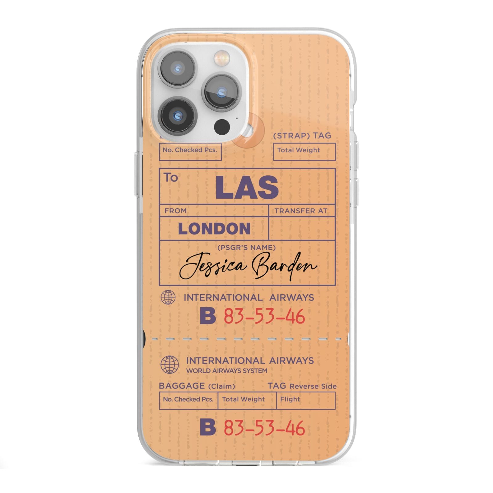 Personalised Luggage Tag iPhone 13 Pro Max TPU Impact Case with White Edges