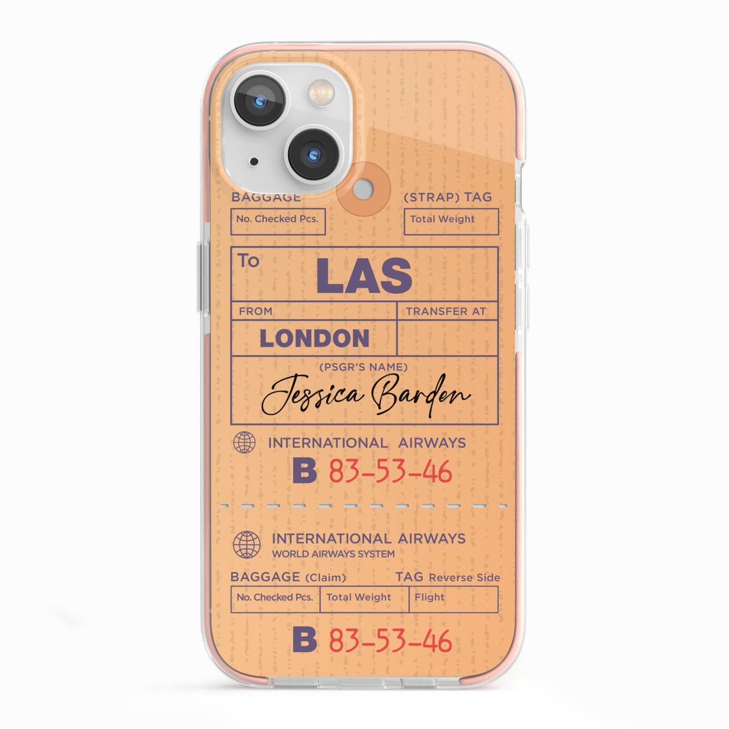 Personalised Luggage Tag iPhone 13 TPU Impact Case with Pink Edges