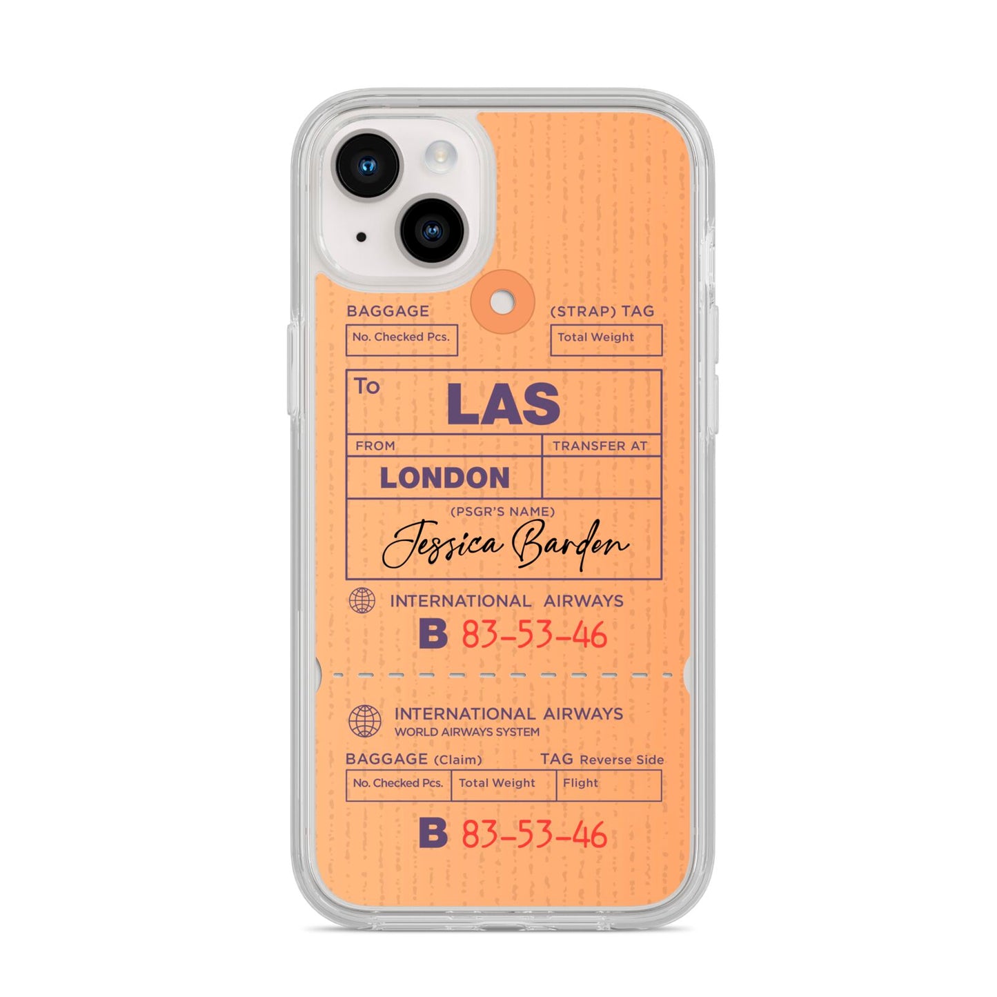 Personalised Luggage Tag iPhone 14 Plus Clear Tough Case Starlight