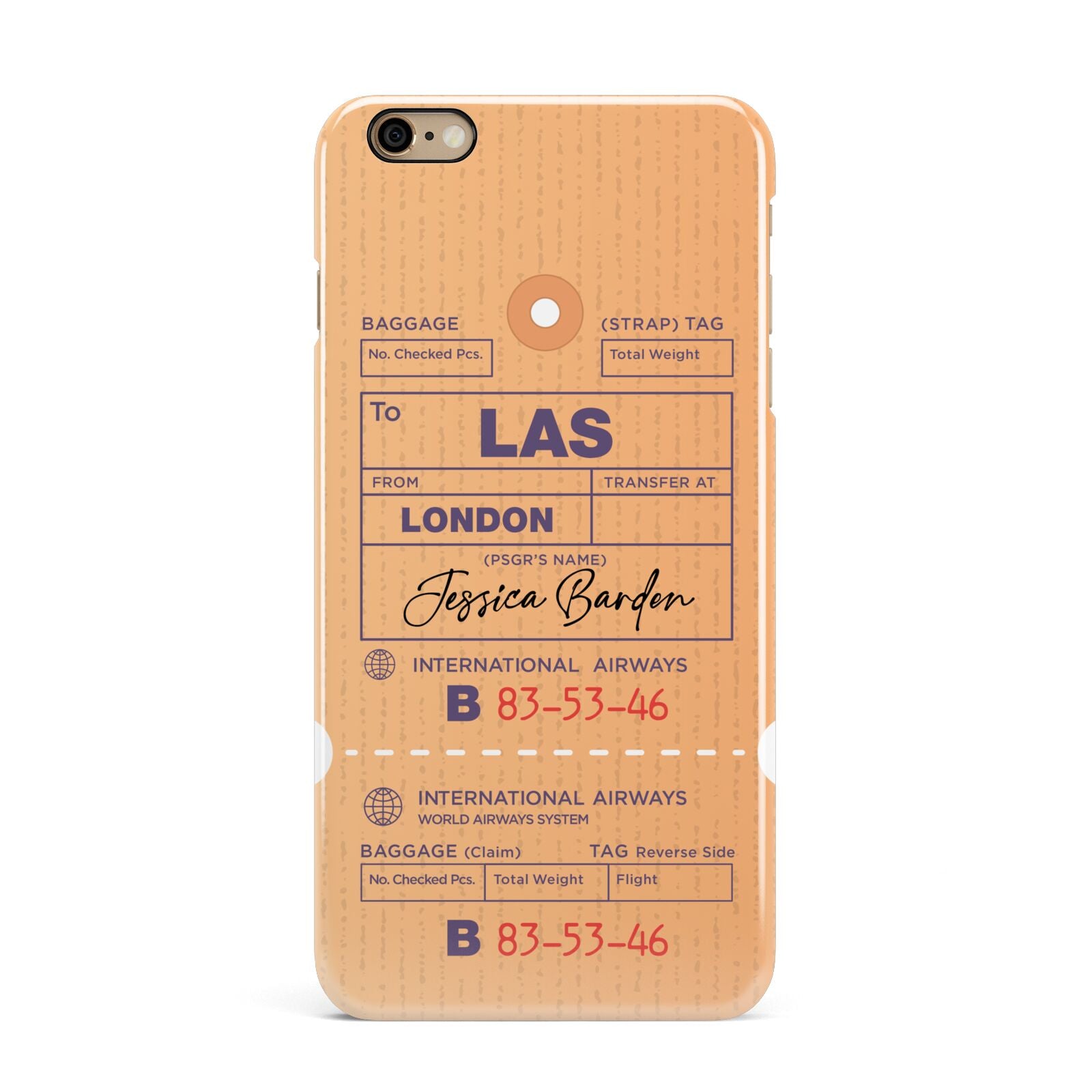 Personalised Luggage Tag iPhone 6 Plus 3D Snap Case on Gold Phone