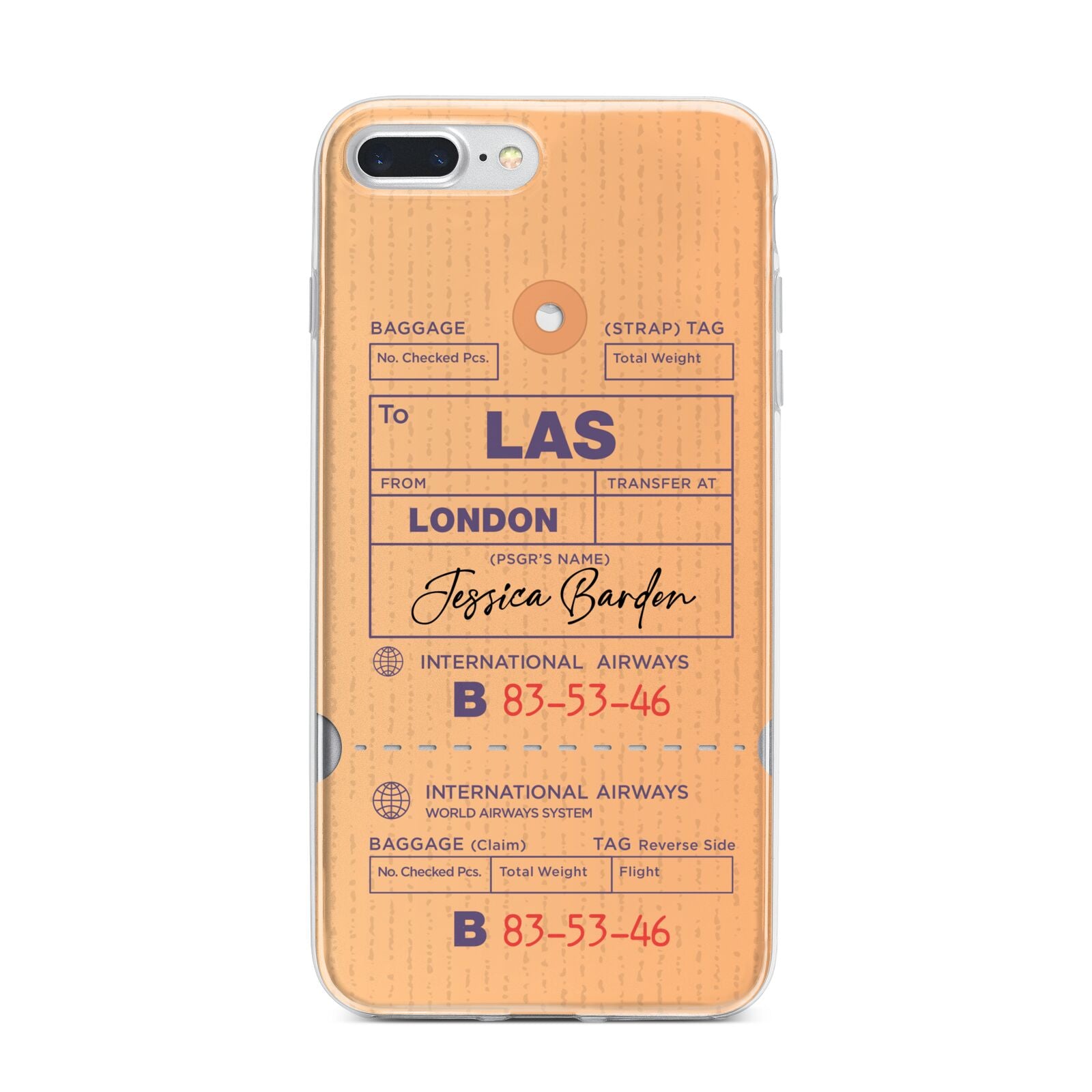Personalised Luggage Tag iPhone 7 Plus Bumper Case on Silver iPhone
