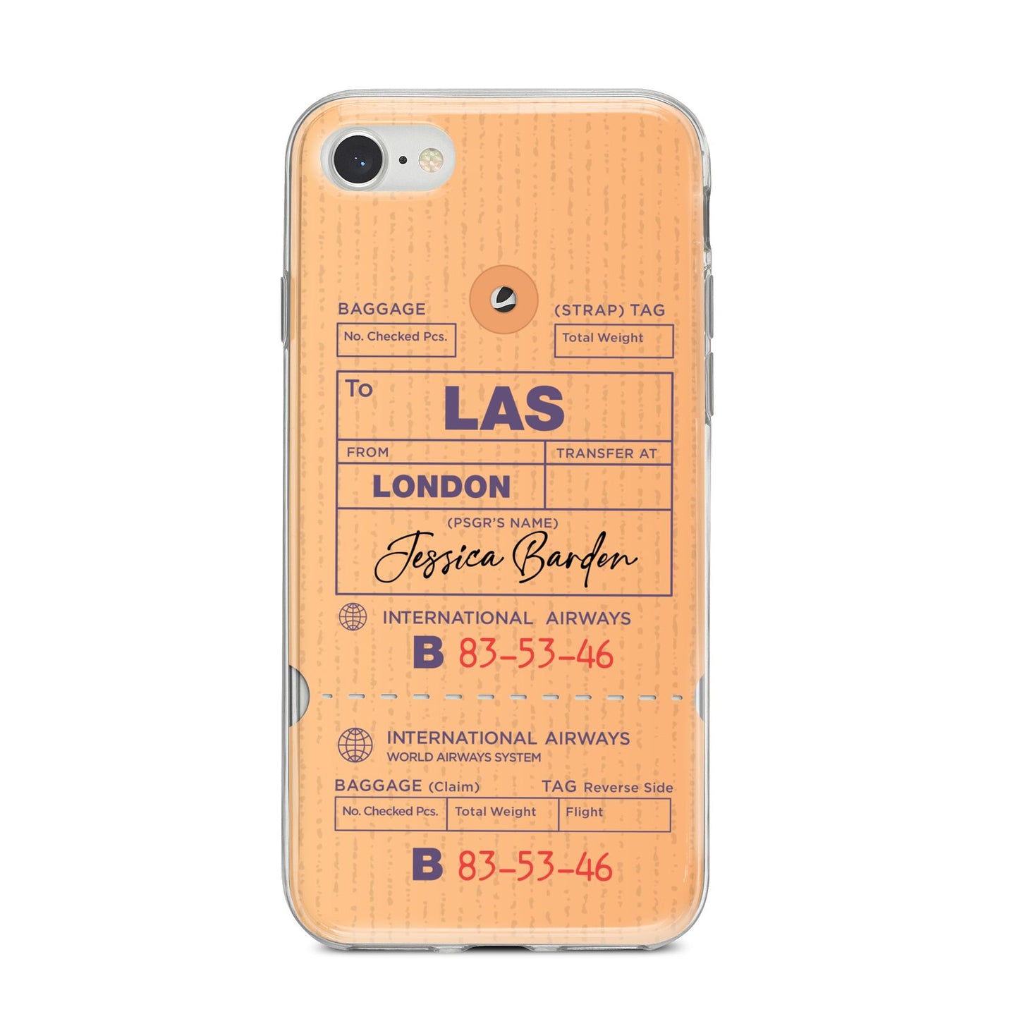Personalised Luggage Tag iPhone 8 Bumper Case on Silver iPhone