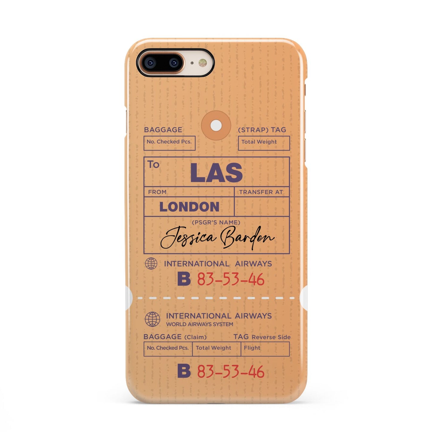 Personalised Luggage Tag iPhone 8 Plus 3D Snap Case on Gold Phone