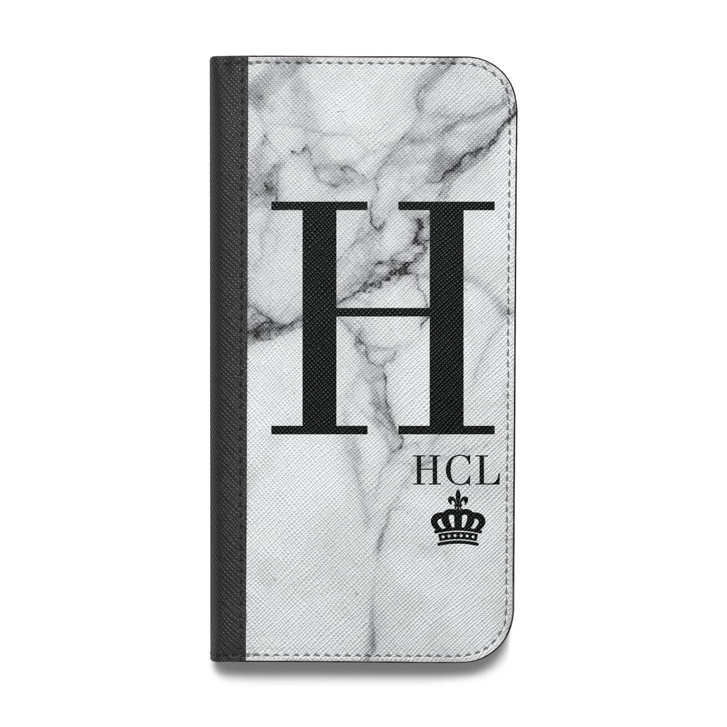 Personalised Marble Big Small Initials Vegan Leather Flip Samsung Case