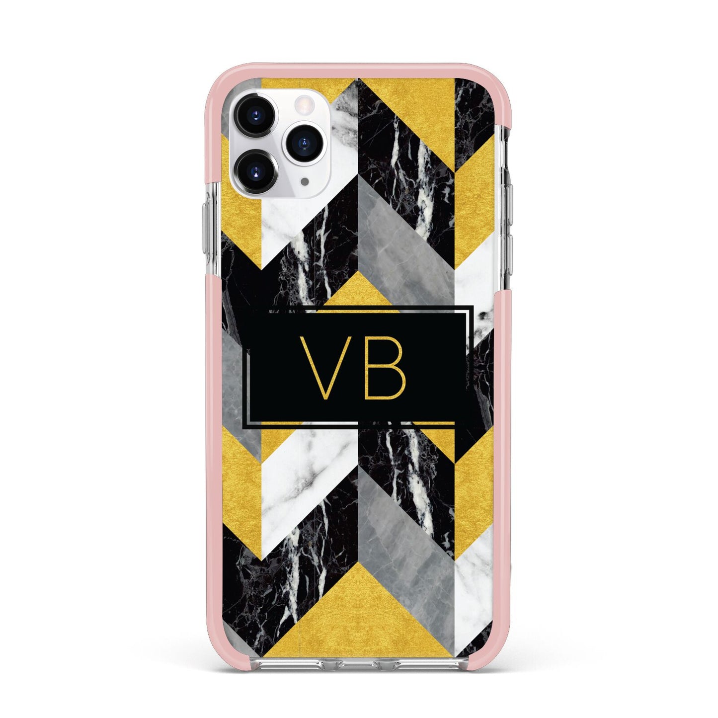Personalised Marble Effect Initials iPhone 11 Pro Max Impact Pink Edge Case