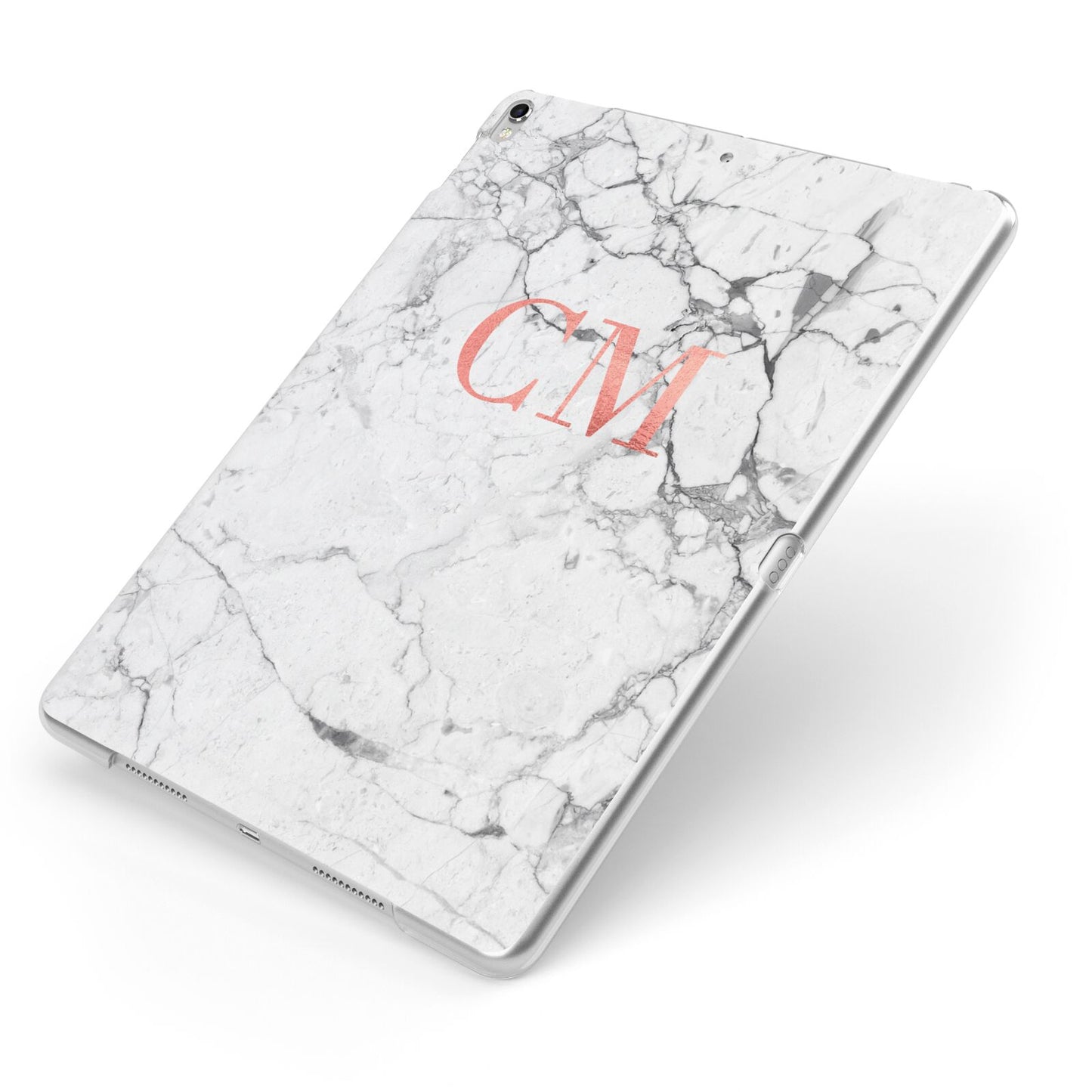 Personalised Marble Initial Rose Gold Apple iPad Case on Silver iPad Side View
