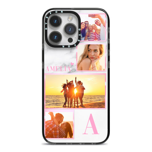 Personalised Marble Photo Collage iPhone 14 Pro Max Black Impact Case on Silver phone