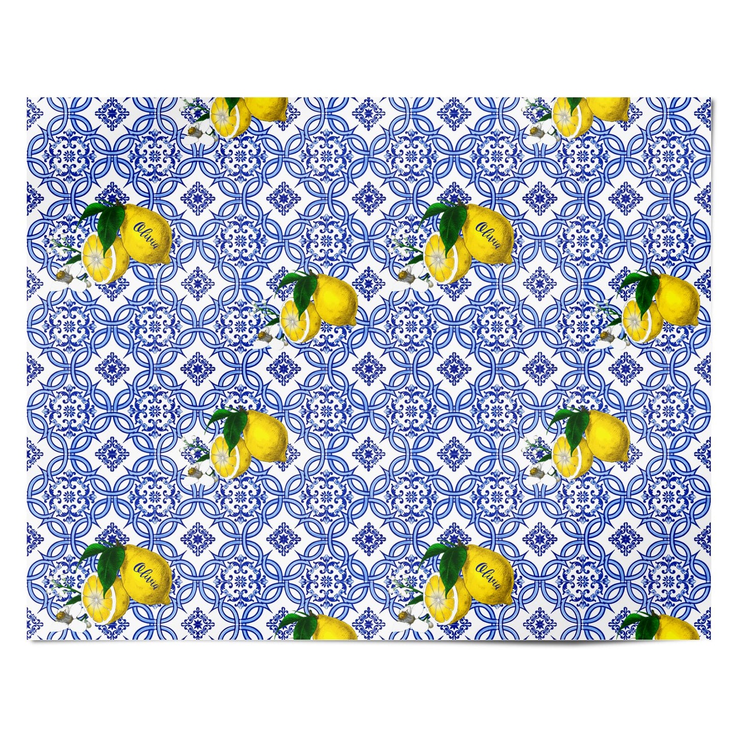 Personalised Mediterranean Tiles and Lemons Personalised Wrapping Paper Alternative