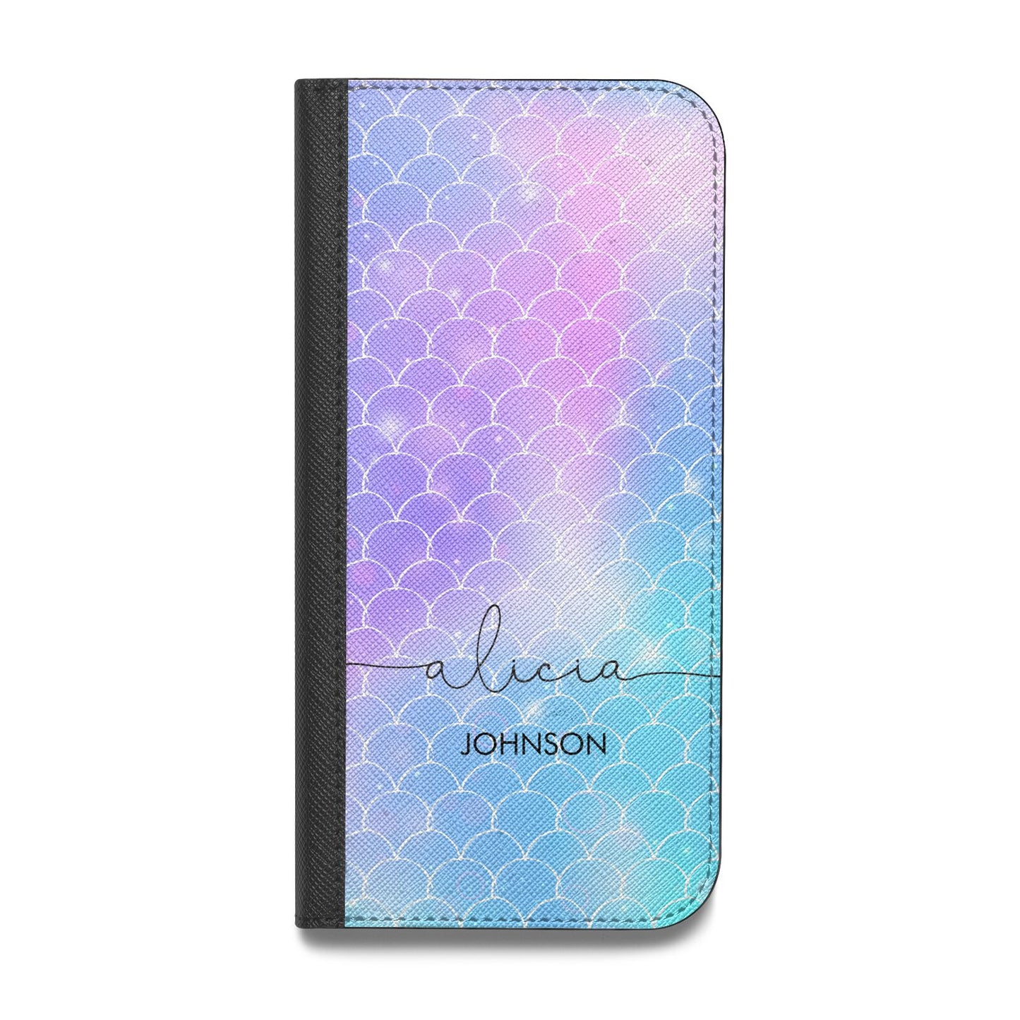 Personalised Mermaid Glitter with Names Vegan Leather Flip Samsung Case