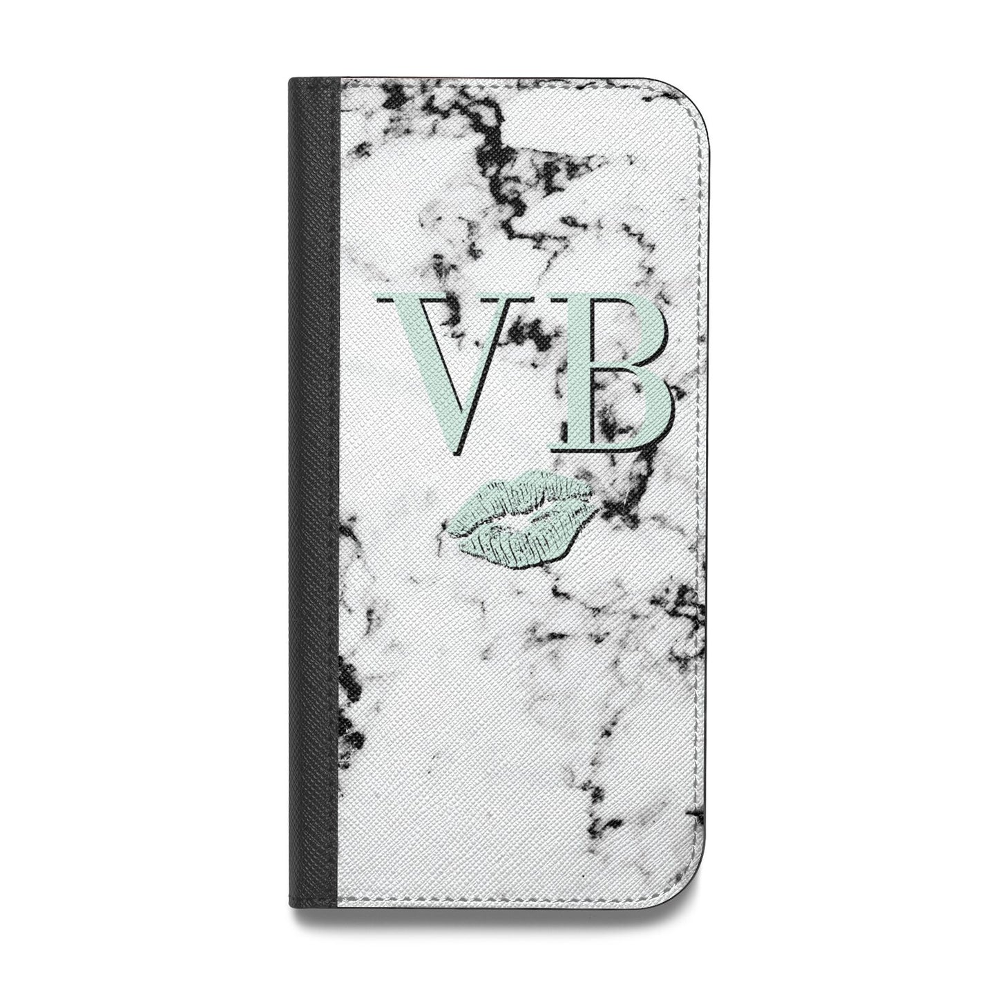 Personalised Mint Lips Initials Marble Vegan Leather Flip Samsung Case