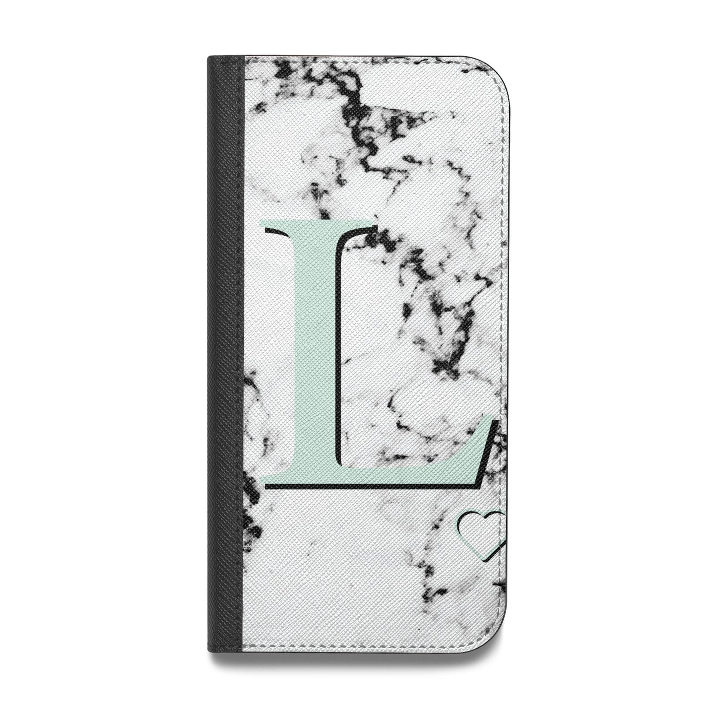 Personalised Mint Monogram Marble Heart Vegan Leather Flip Samsung Case