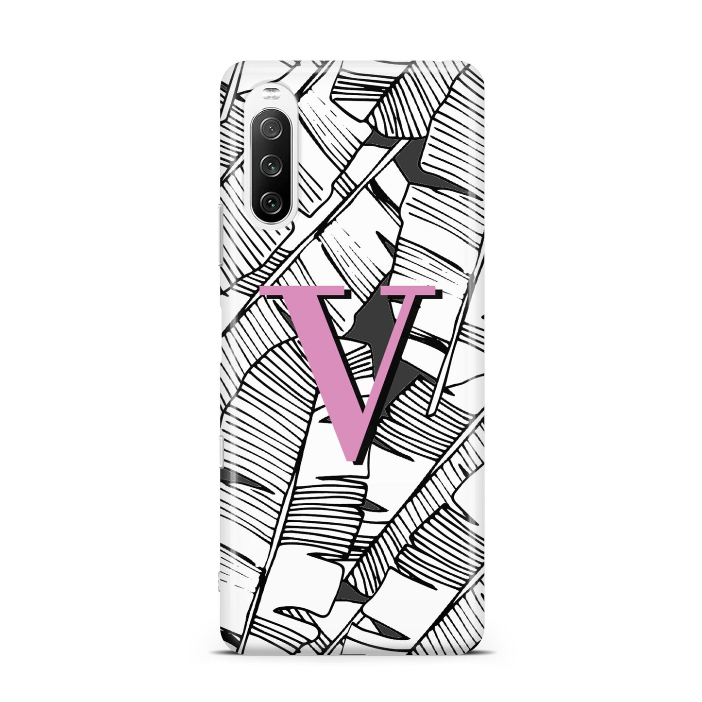 Personalised Monochrome Monstera Pink Initial Sony Xperia 10 III Case