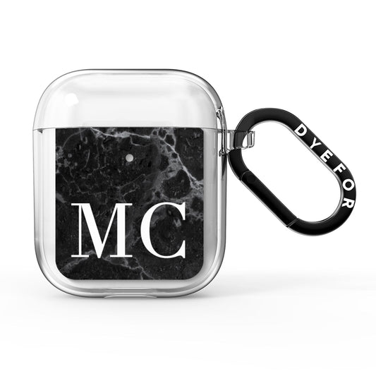 Personalised Monogram Black Marble AirPods Clear Case