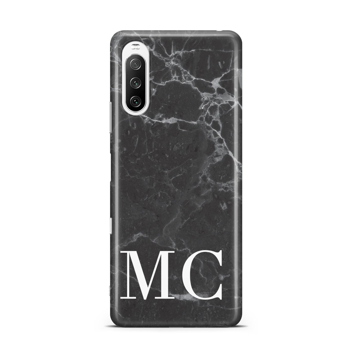 Personalised Monogram Black Marble Sony Xperia 10 III Case