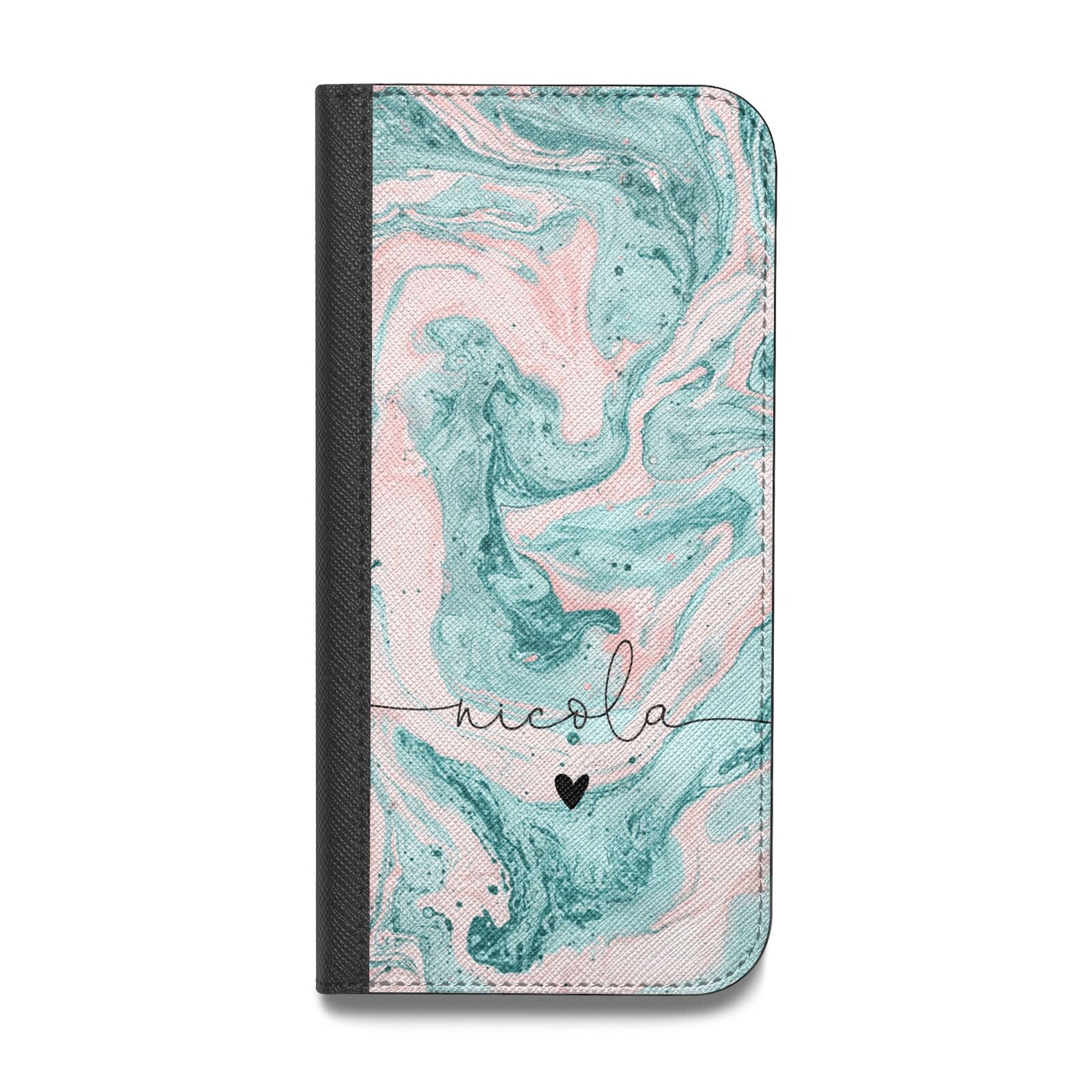 Personalised Name Green Swirl Marble Vegan Leather Flip Samsung Case