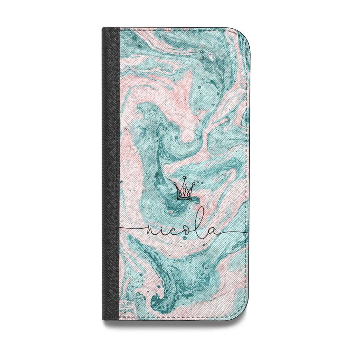 Personalised Name Marble Effect Crown Vegan Leather Flip Samsung Case