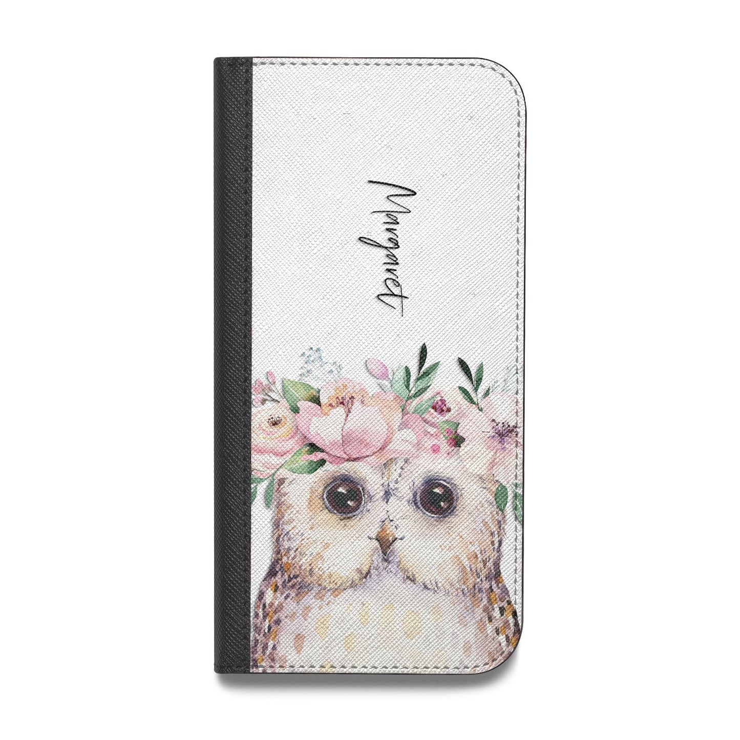 Personalised Name Owl Vegan Leather Flip Samsung Case