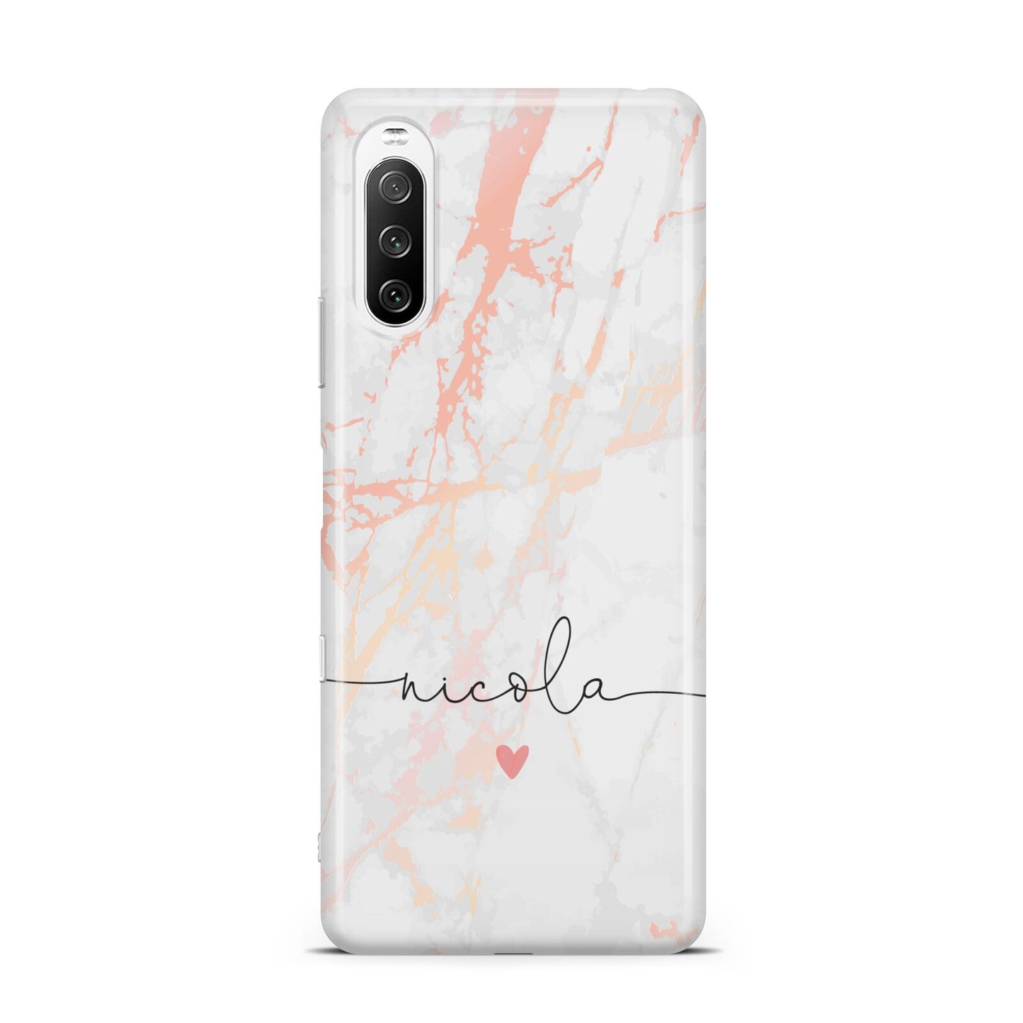 Personalised Name Pink Marble Heart Sony Xperia 10 III Case