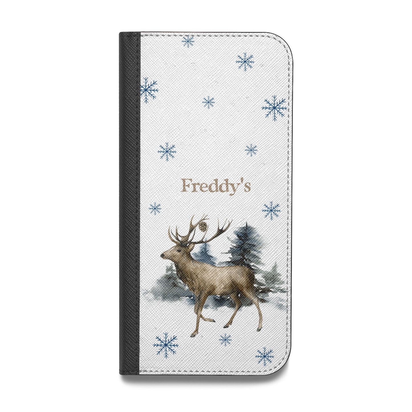 Personalised Name Reindeer Vegan Leather Flip Samsung Case