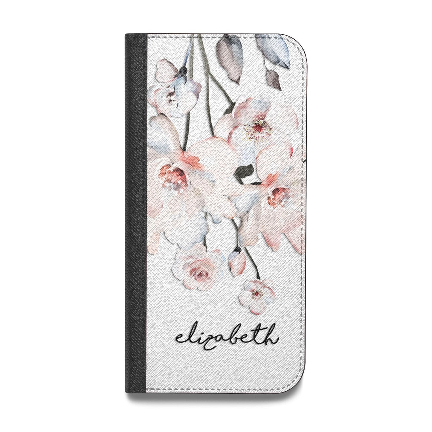 Personalised Name Roses Watercolour Vegan Leather Flip Samsung Case