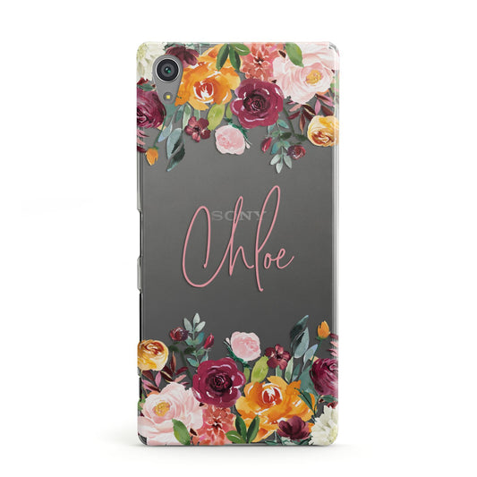 Personalised Name Transparent Flowers Sony Xperia Case