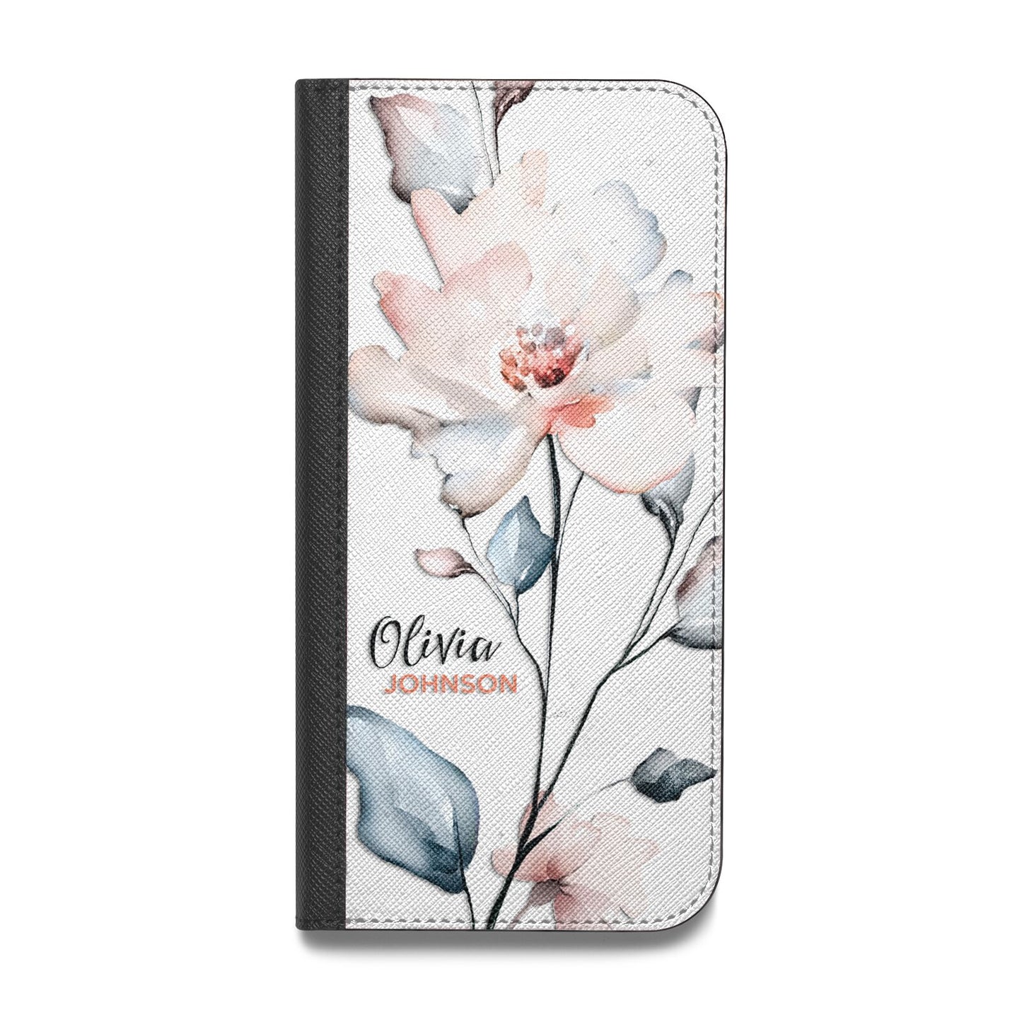 Personalised Name Watercolour Roses Vegan Leather Flip Samsung Case