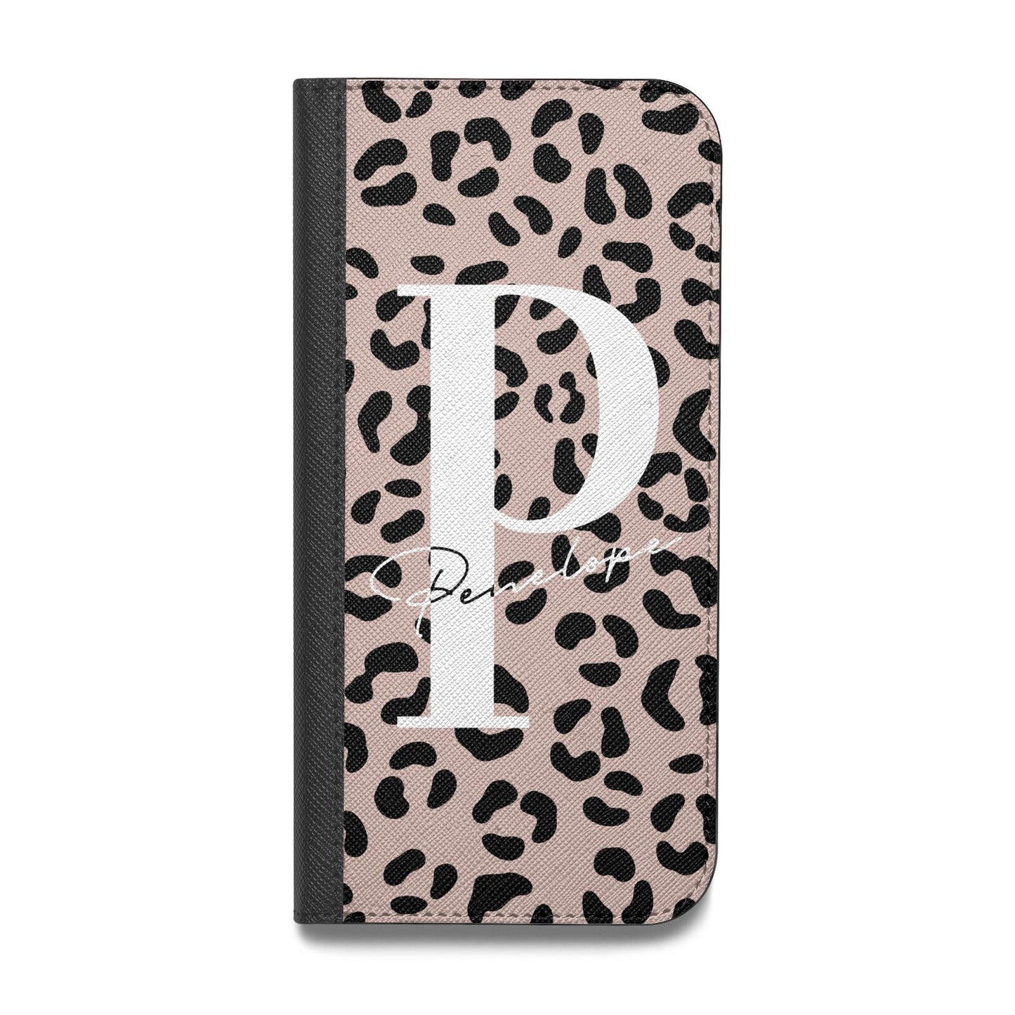 Personalised Nude Colour Leopard Print Vegan Leather Flip Samsung Case