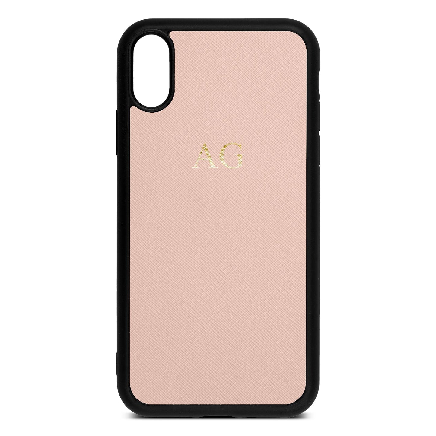 Personalised Nude Saffiano Leather iPhone Xr Case