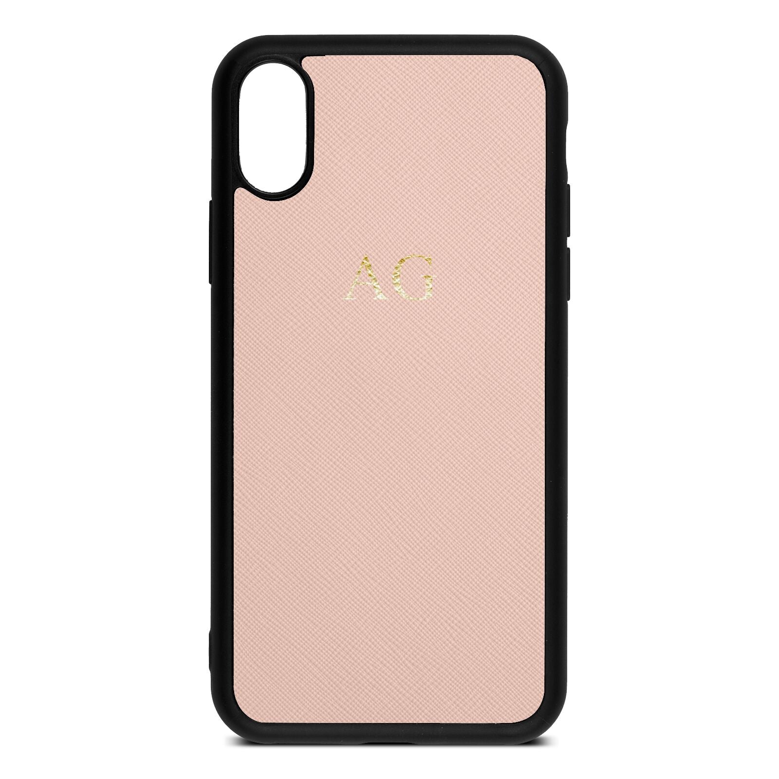 Personalised Nude Saffiano Leather iPhone Xs Case
