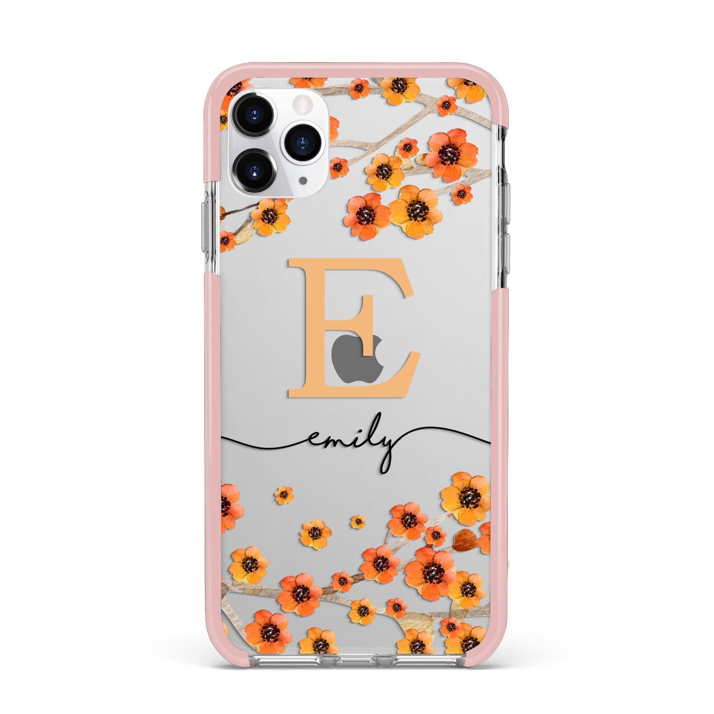 Personalised Orange Flowers iPhone 11 Pro Max Impact Pink Edge Case