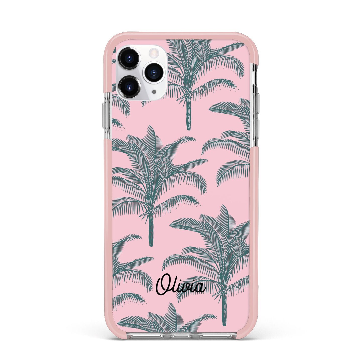 Personalised Palm iPhone 11 Pro Max Impact Pink Edge Case