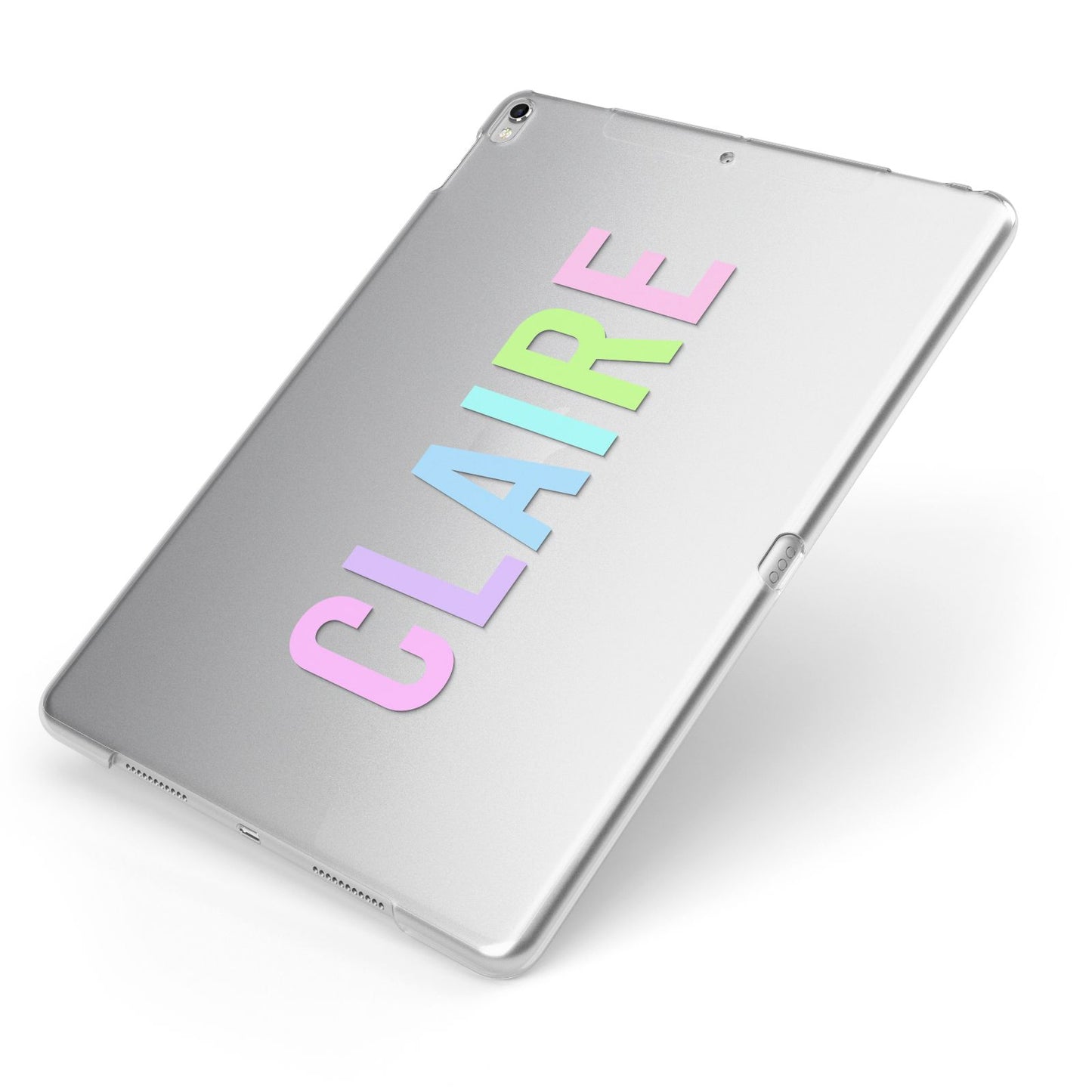 Personalised Pastel Colour Name Apple iPad Case on Silver iPad Side View