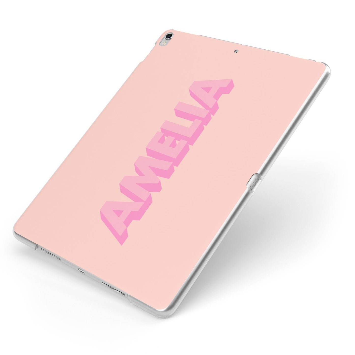 Personalised Peach Pink Name Apple iPad Case on Silver iPad Side View