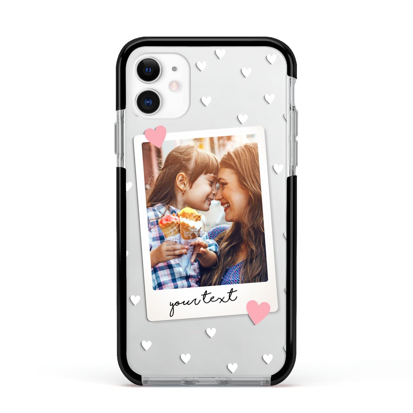 Personalised Photo Love Hearts Apple iPhone 11 in White with Black Impact Case