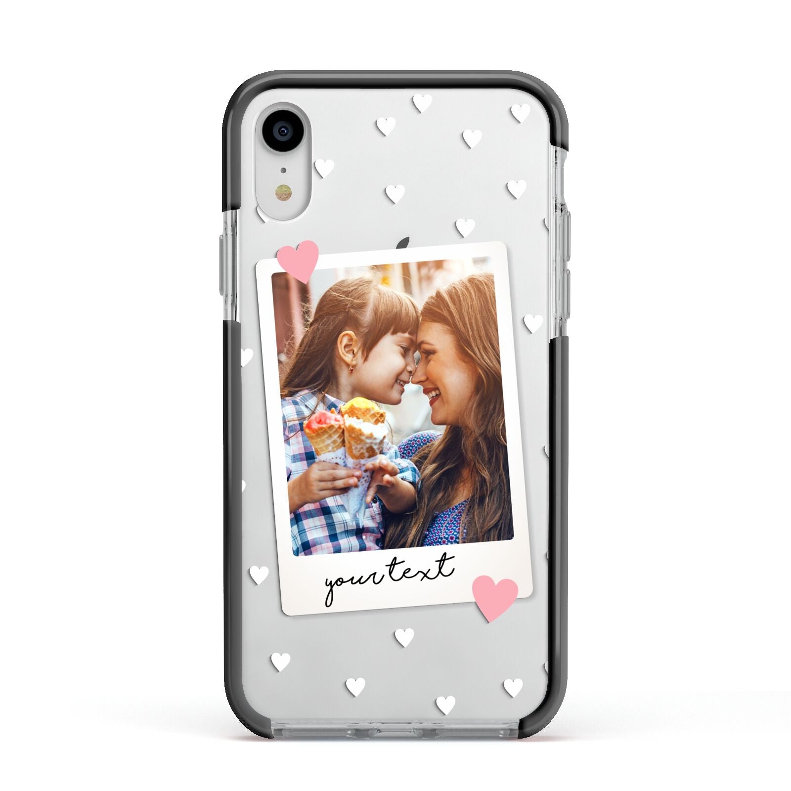 Personalised Photo Love Hearts Apple iPhone XR Impact Case Black Edge on Silver Phone